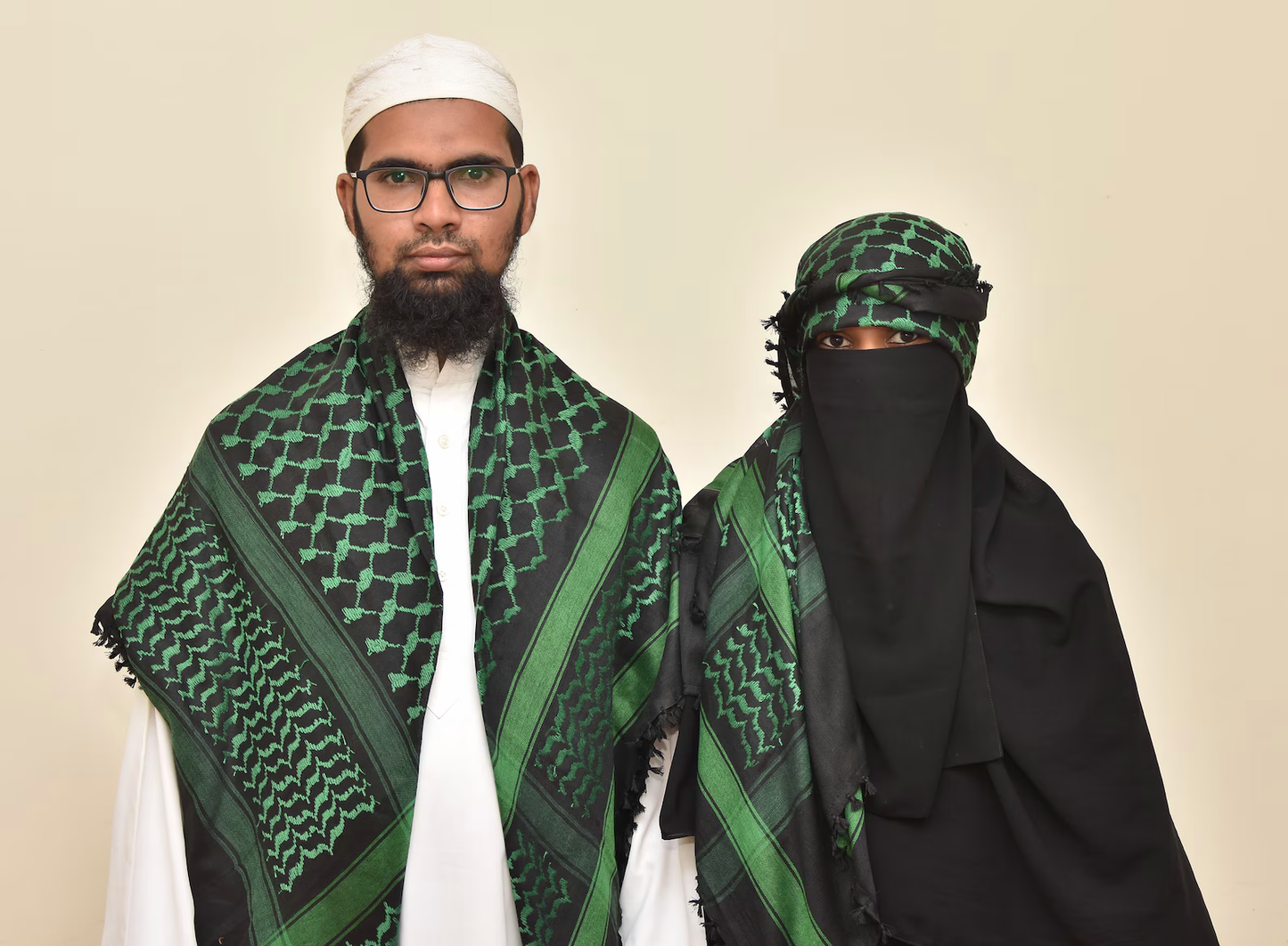 Kufiya/Keffiyeh Black/Green 100% Cotton