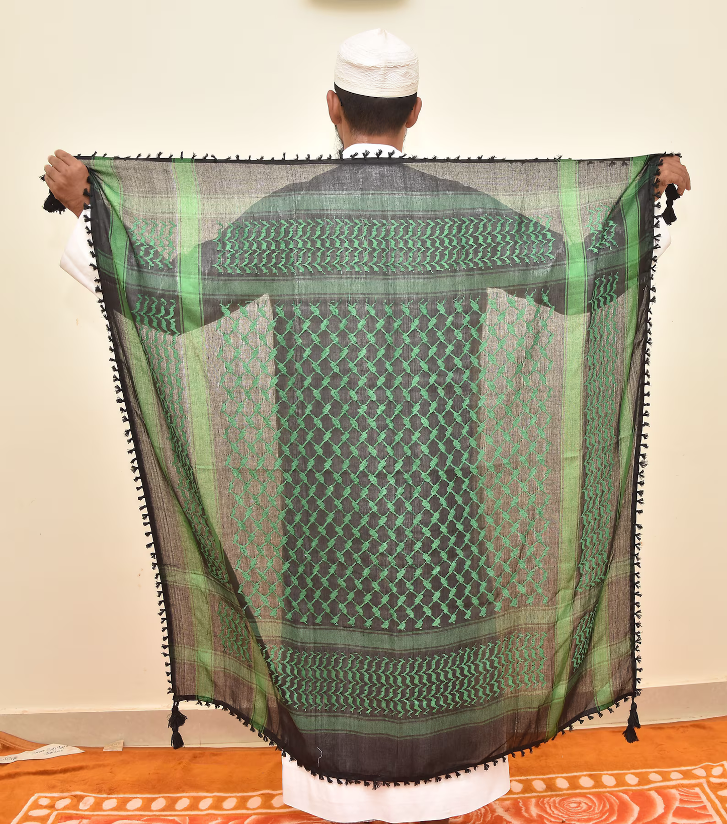 Kufiya/Keffiyeh Black/Green 100% Cotton