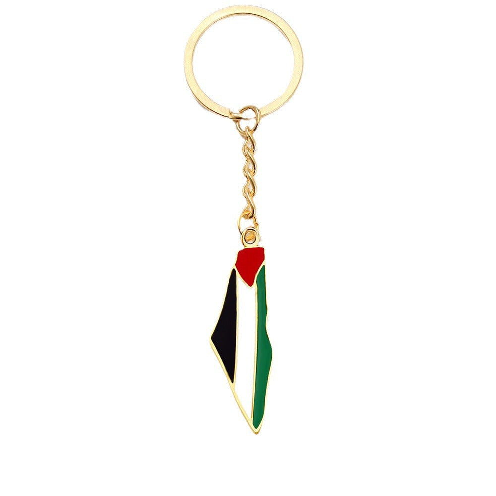 Porte-clés Carte de la Palestine en Couleurs du Drapeau Palestinien Argent/Or