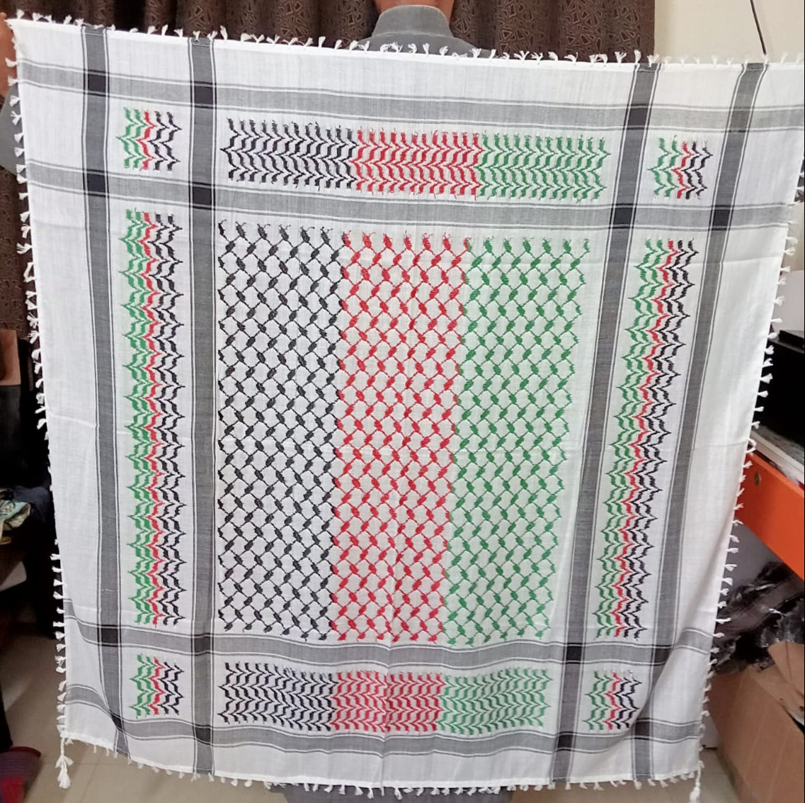 Kufiya/Keffiyeh Black/White/Red/Green 100% Cotton