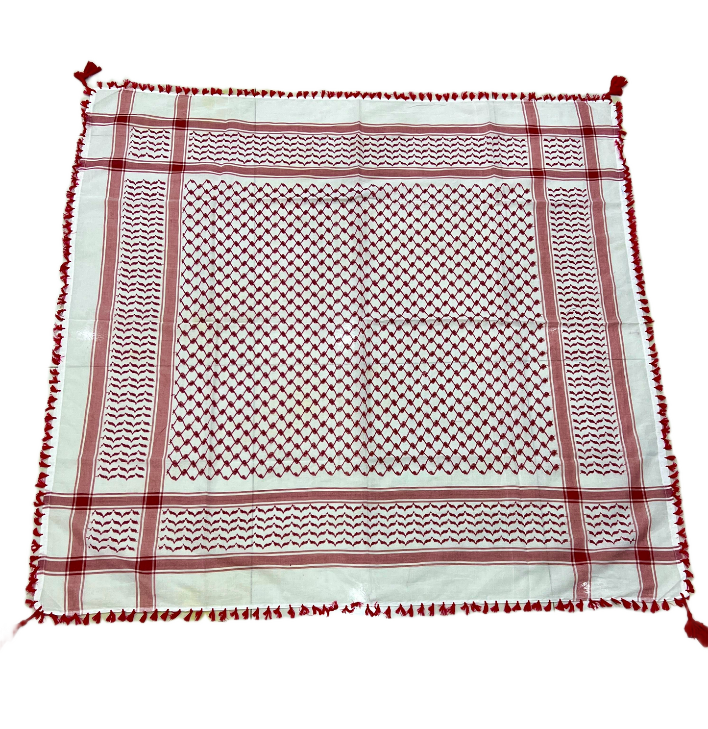 Kufiya/Keffiyeh Rojo con Flecos Rojos 100% Algodón