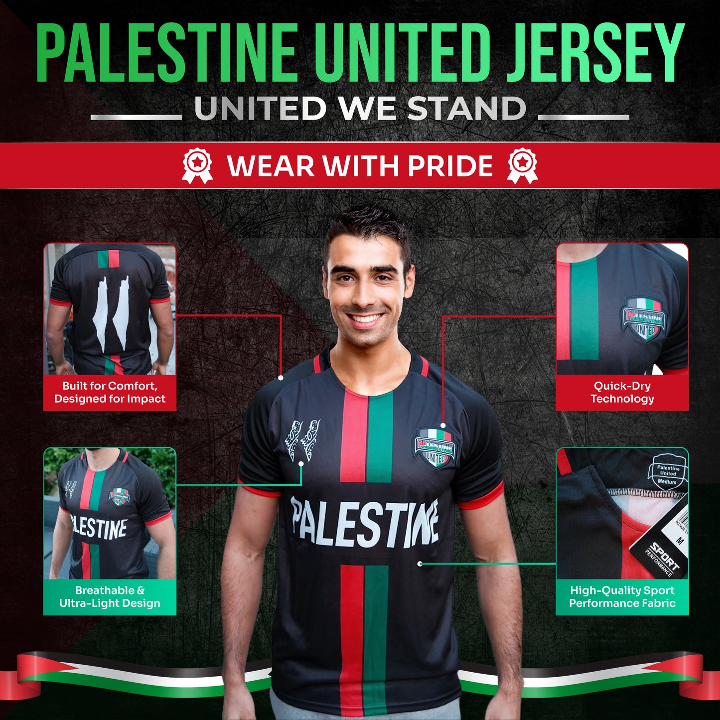 Palestine United Football T-shirt Black