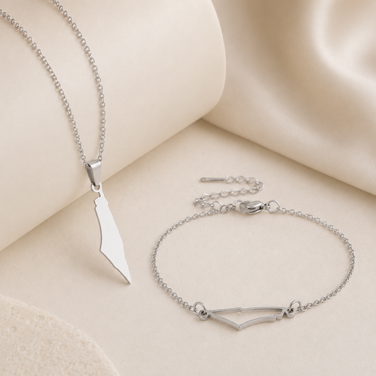 Palestine Necklace Gold/Silver + Palestine Bracelet Gold/Silver Jewelry Set