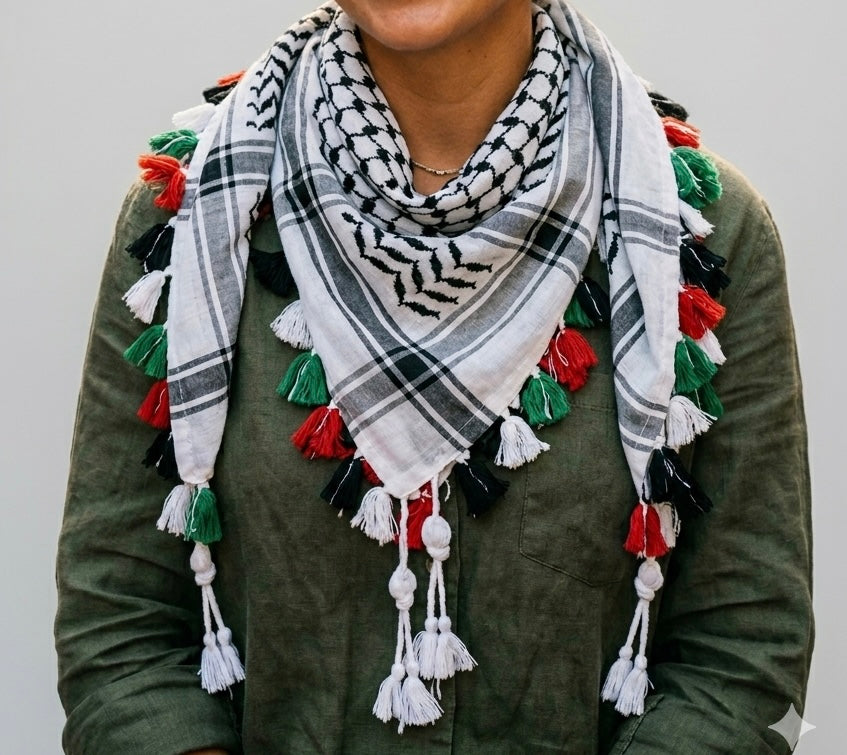 Kufiya/Keffiyeh with Colored Tassels 100% Cotton