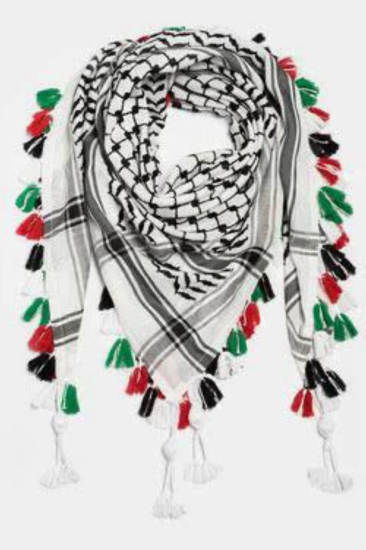 Kufiya/Keffiyeh con Flecos de Colores 100% Algodón