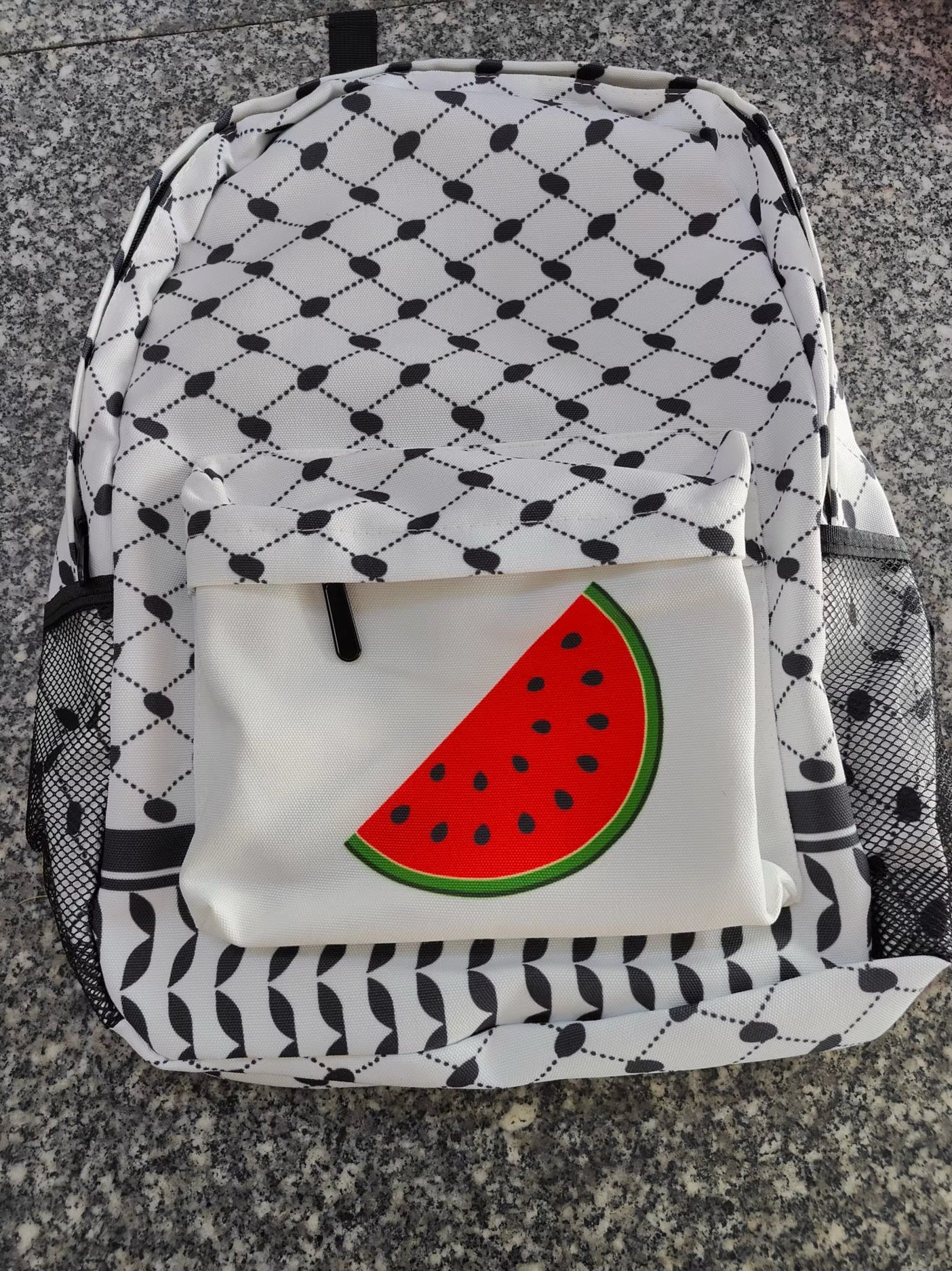 Keffiyeh Backpack - Classic Black & White with Watermelon