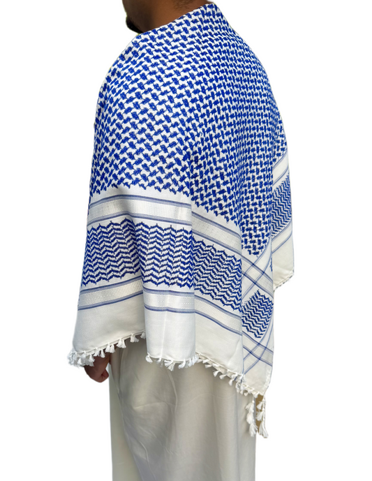 Kufiya/Keffiyeh Blue White 100% Premium Cotton White Details