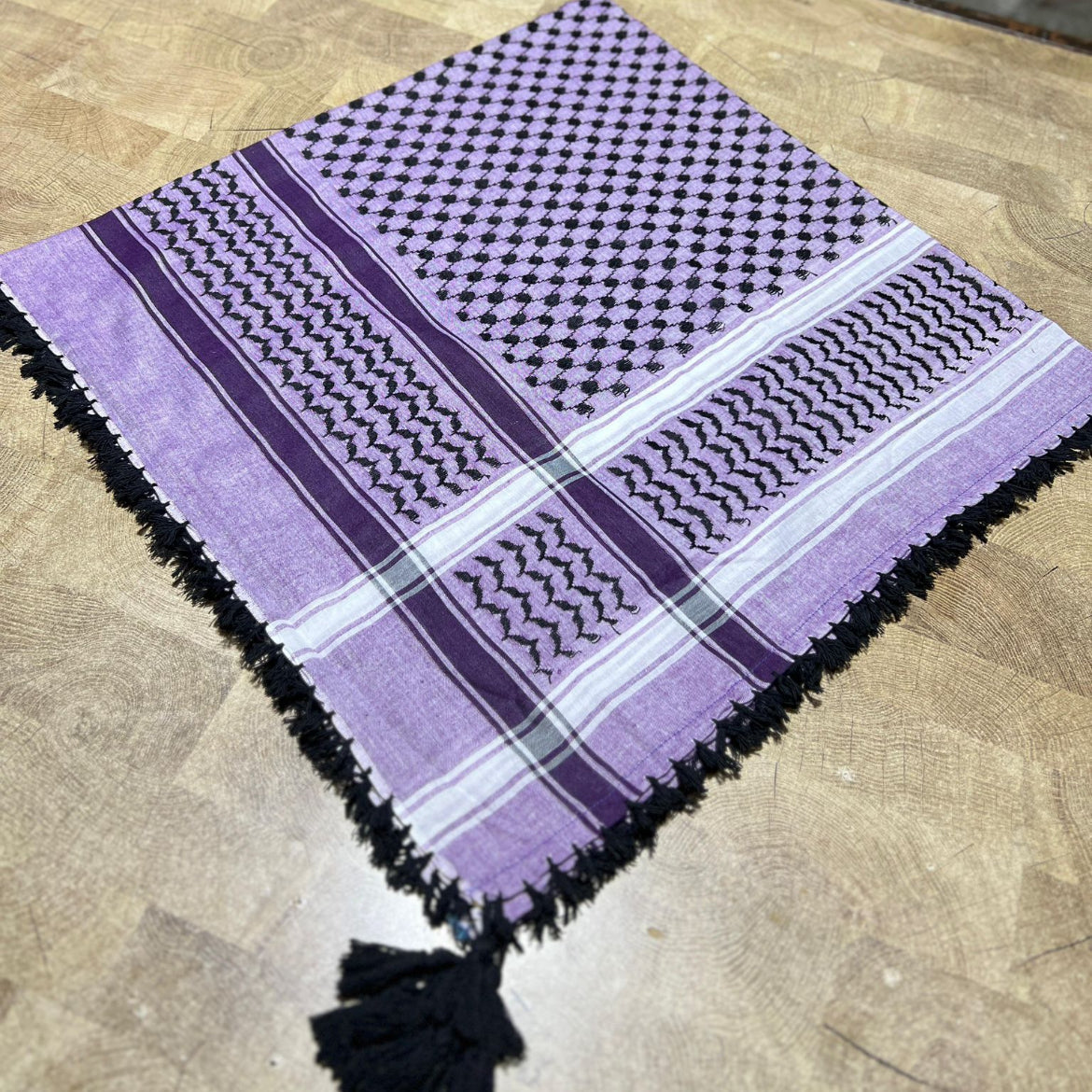 Kufiya/Keffiyeh Purple with Black Tassels 100% Cotton