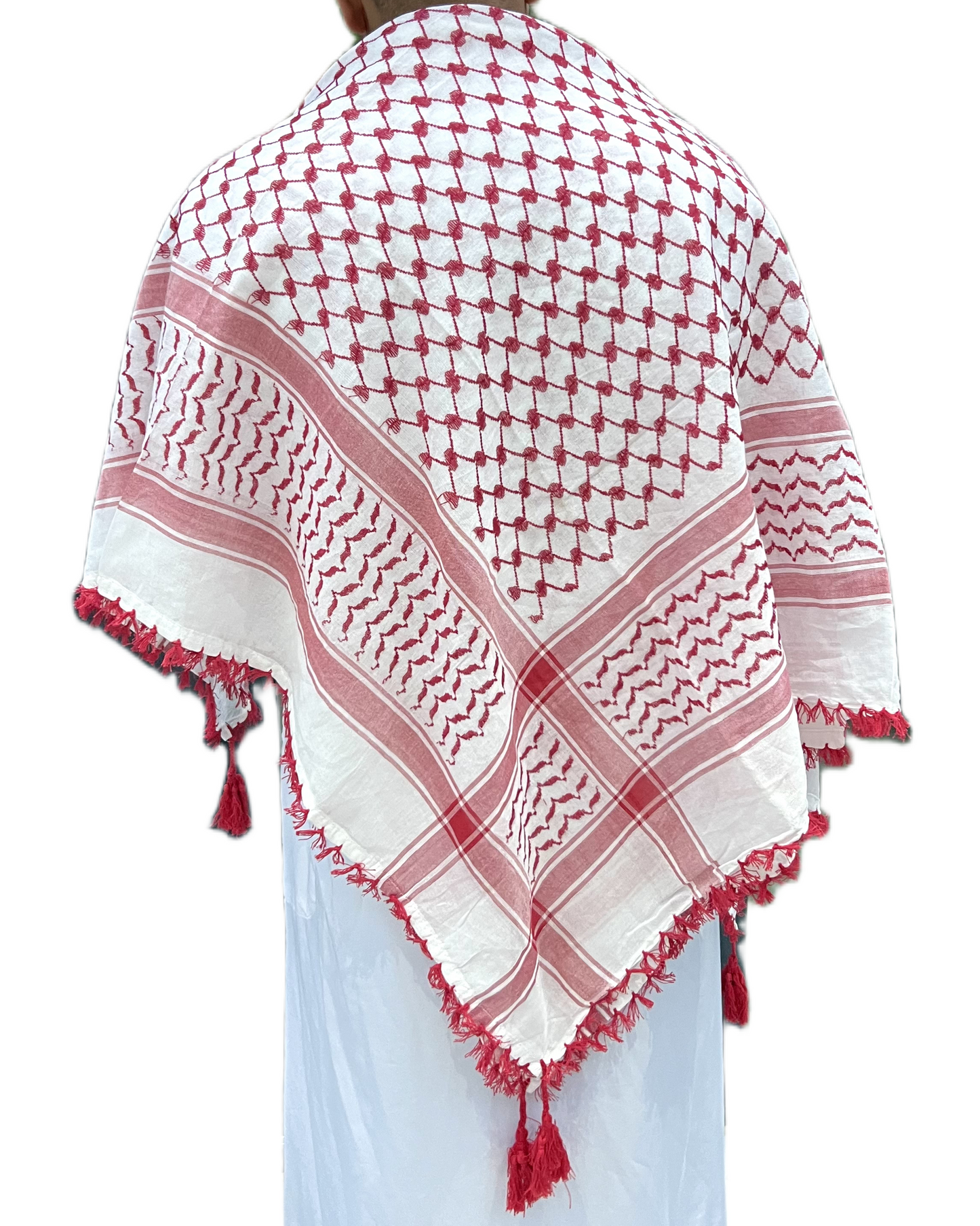 Kufiya/Keffiyeh Rouge avec Franges Rouges 100% Coton