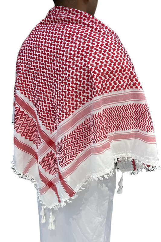 Kufiya/Keffiyeh Rojo/Blanco 100% Algodón Premium