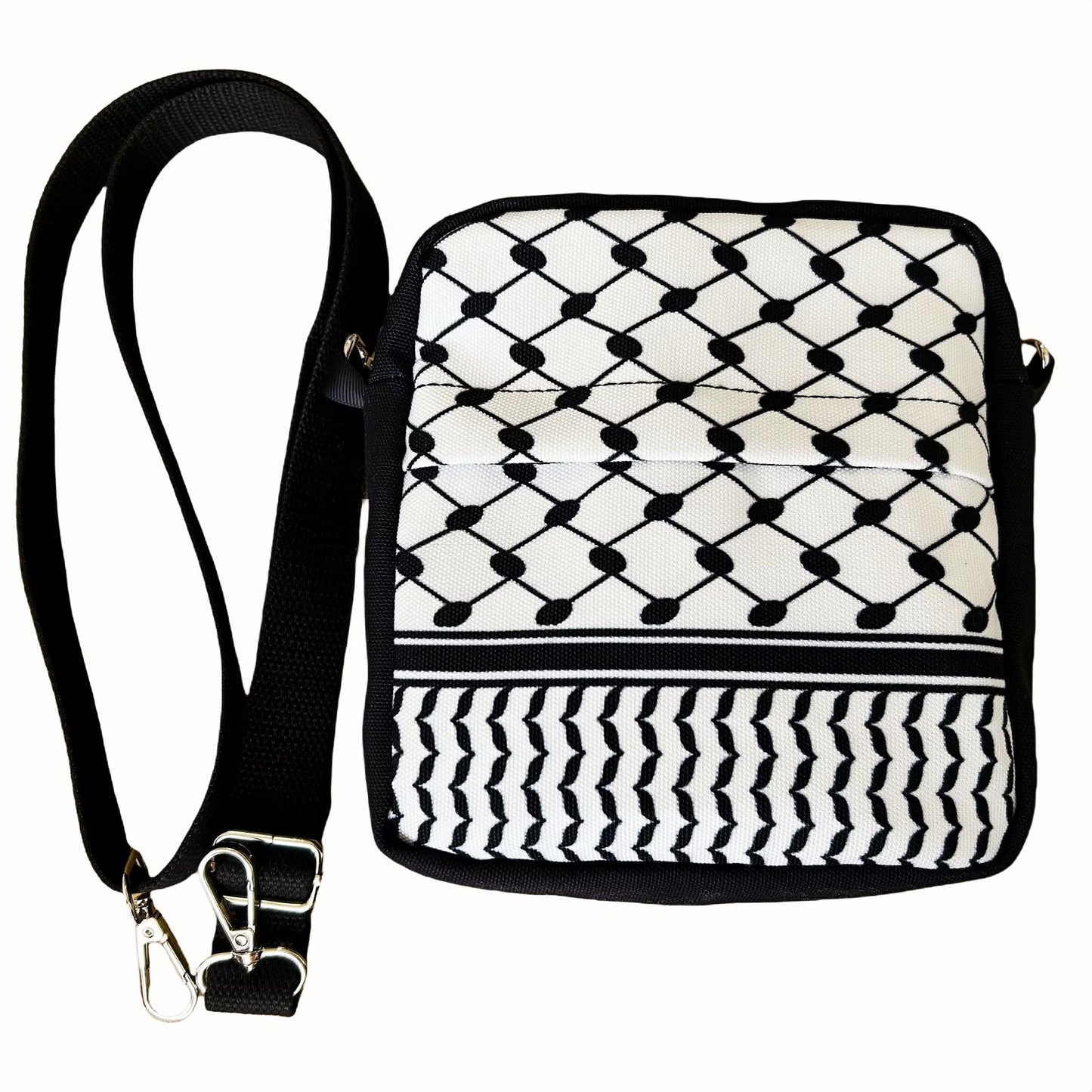 Keffiyeh Crossbody Tasche – Klassisch Schwarz & Weiß