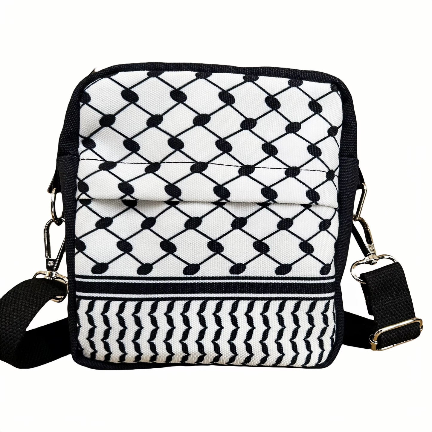 Keffiyeh Crossbody Tasche – Klassisch Schwarz & Weiß