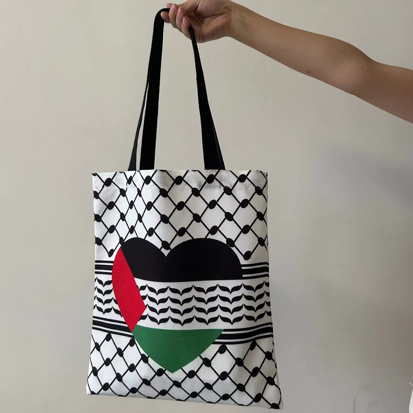 Keffiyeh Tote – Classic Black & White with Heart