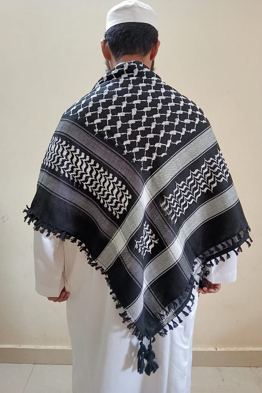 Pre-order - Kufiya/Keffiyeh Black with Black Tassels 100% Cotton