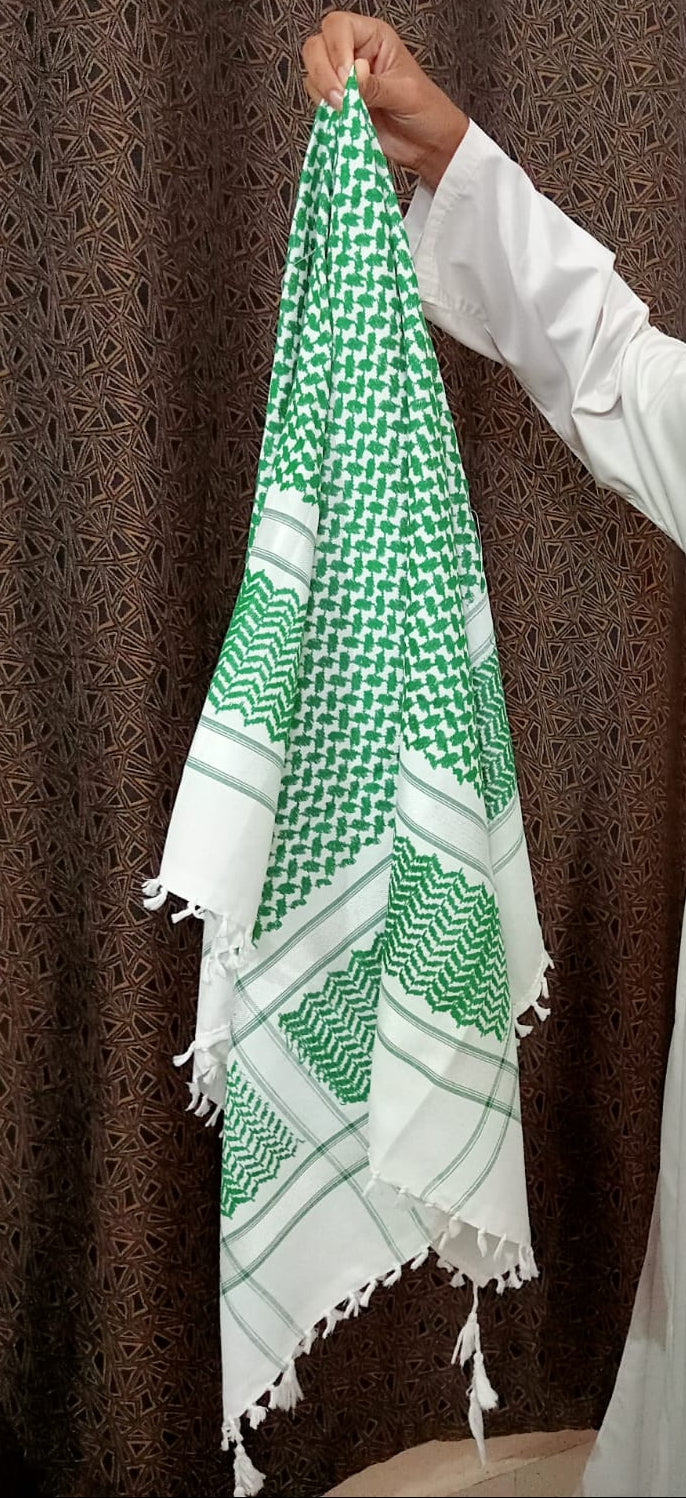 Pre-order - Kufiya/Keffiyeh Green/White 100% Premium Cotton