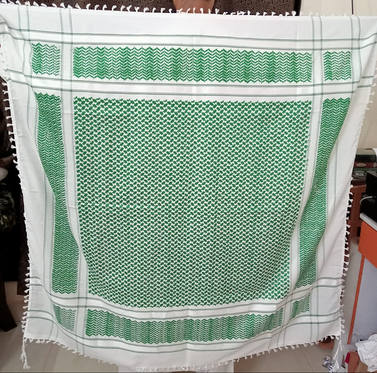 Pre-order - Kufiya/Keffiyeh Green/White 100% Premium Cotton