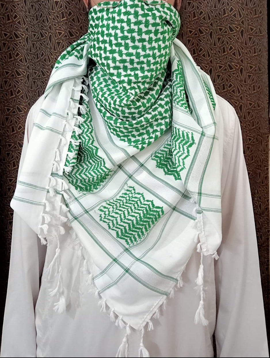 Pre-order - Kufiya/Keffiyeh Green/White 100% Premium Cotton