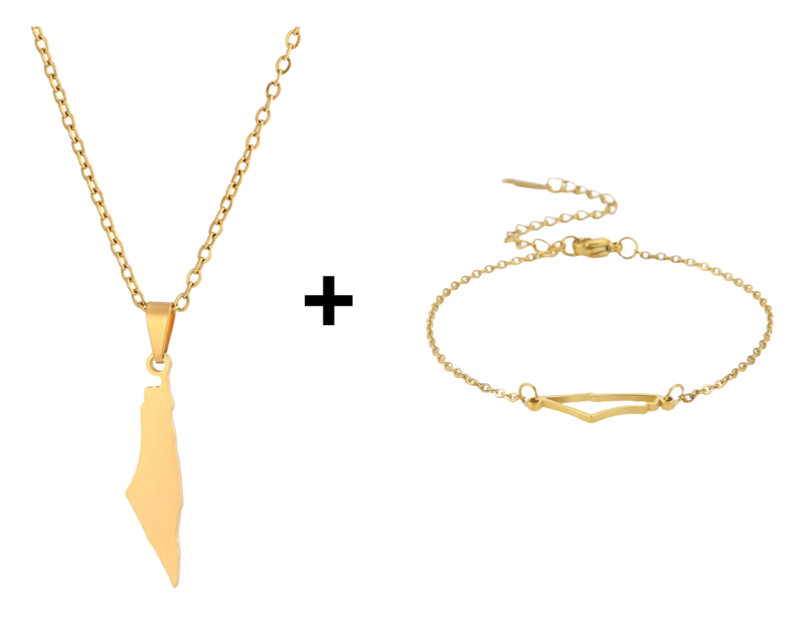 Palästina Kette Gold/Silber + Palästina Armband Gold/Silber Schmuckset