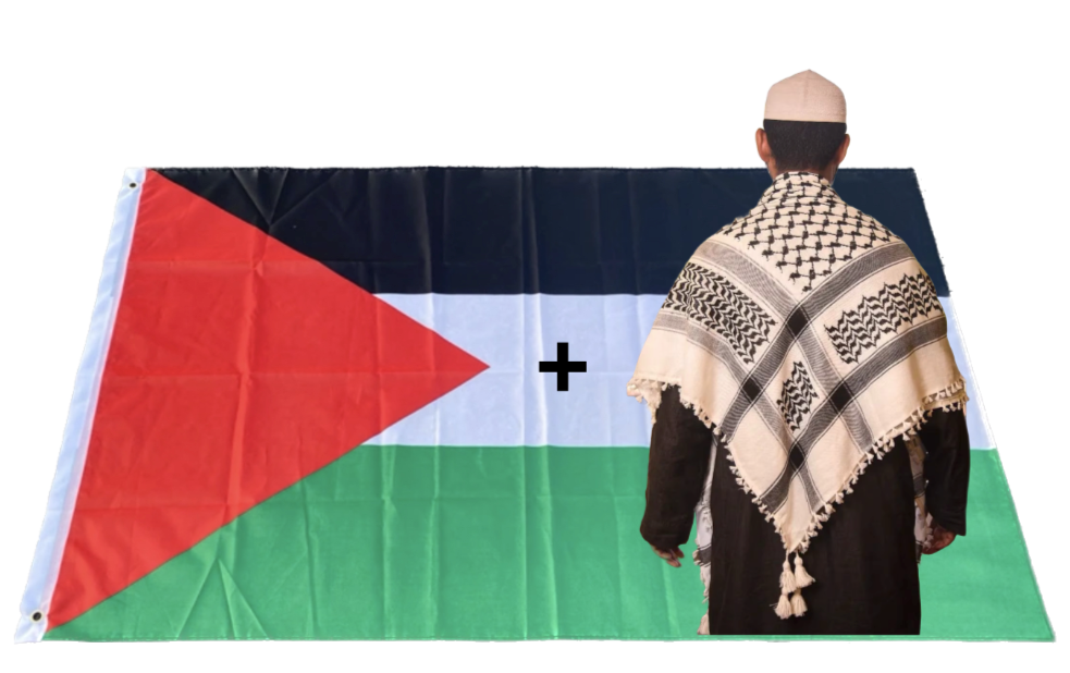 Pre-ordine - Kufiya/Keffiyeh Nero/Bianco 100% Cotone + Bandiera Palestina Offerta Combinata