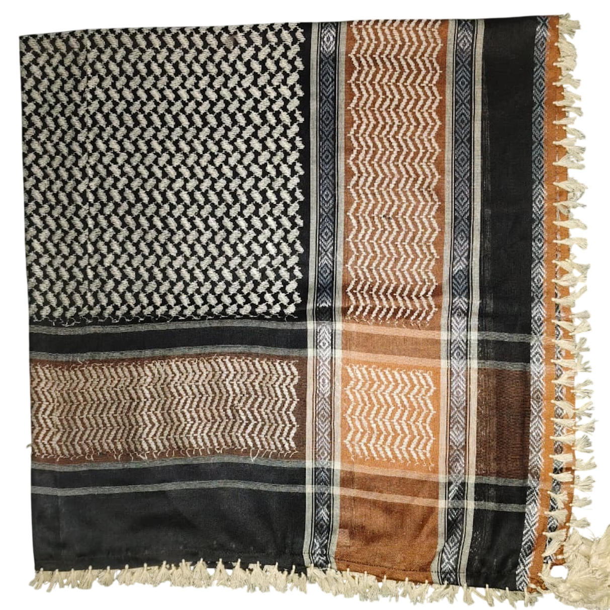 Kufiya/Keffiyeh Schwarz & Sand 100% Premium Baumwolle