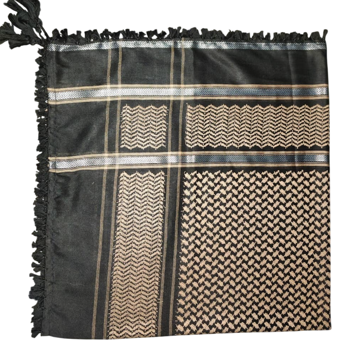 Kufiya/Keffiyeh Svart & Silver 100% Premium Bomull
