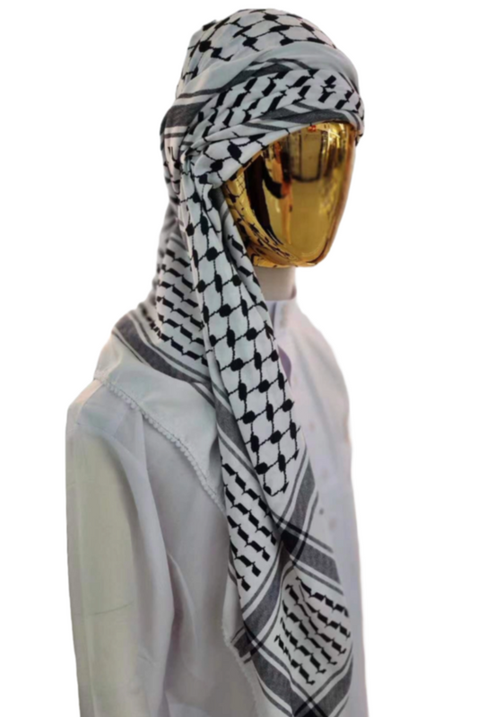 Kufiya/Keffiyeh con Tela Suave Negro-Blanco 127x127 cm