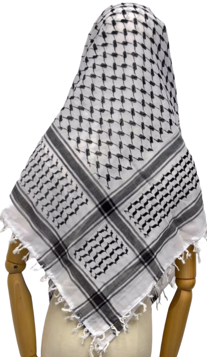 Kufiya/Keffiyeh with Small Tassels Black-White 127x127 cm