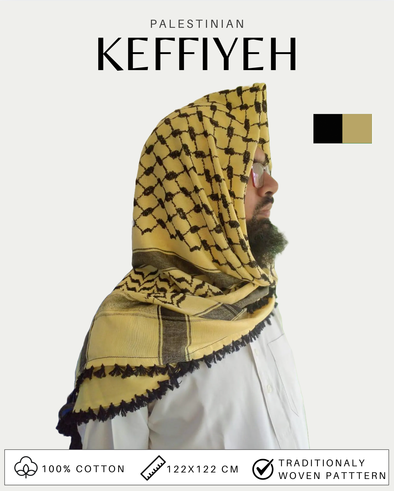Kufiya/Keffiyeh Yellow 100% Cotton