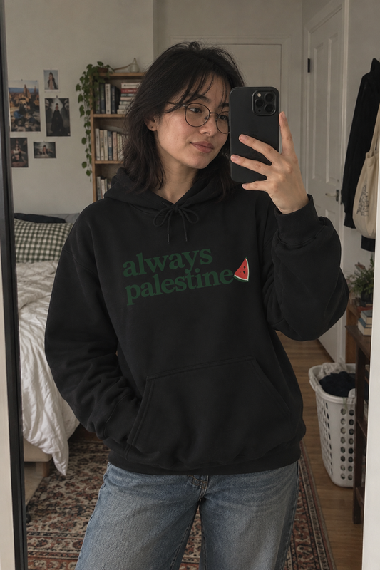 AI lifestylebeeld van de zwarte Always Palestine Hoodie