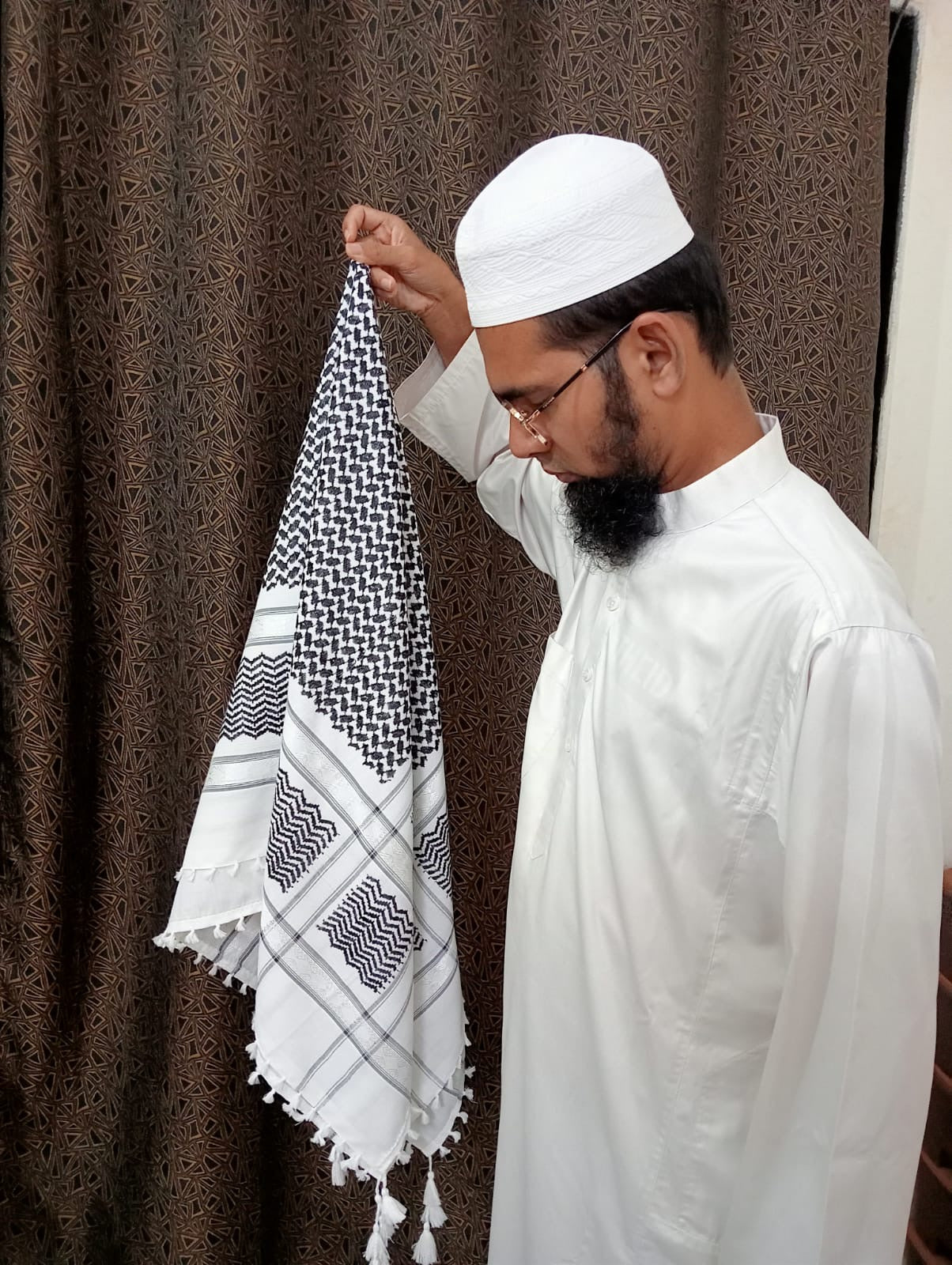 Kufiya/Keffiyeh Preto/Branco 100% Algodão Premium