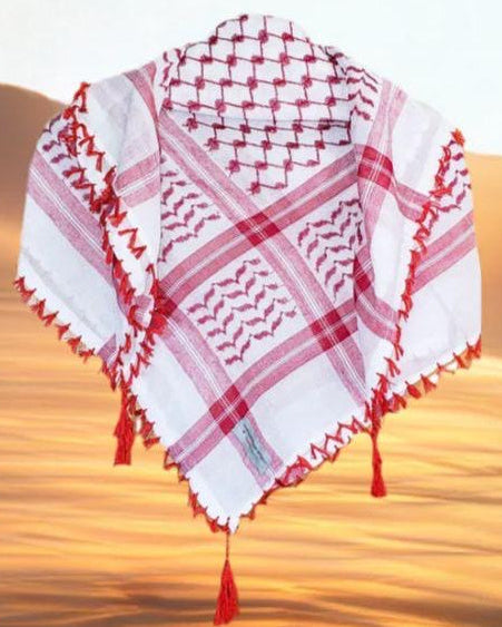 Kufiya/Keffiyeh Rojo con Flecos Rojos 100% Algodón