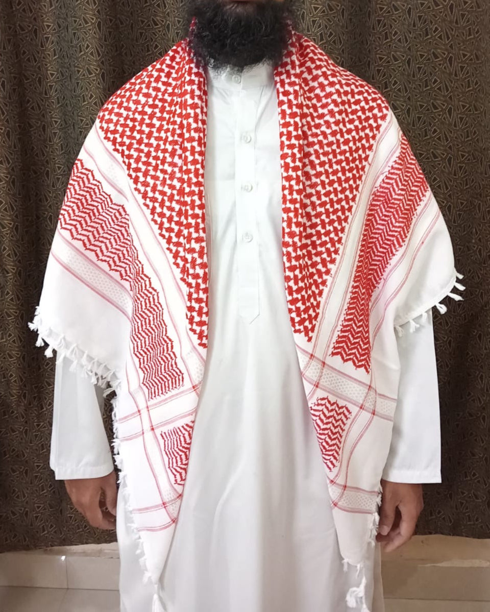 Kufiya/Keffiyeh Vermelho/Branco 100% Algodão Premium