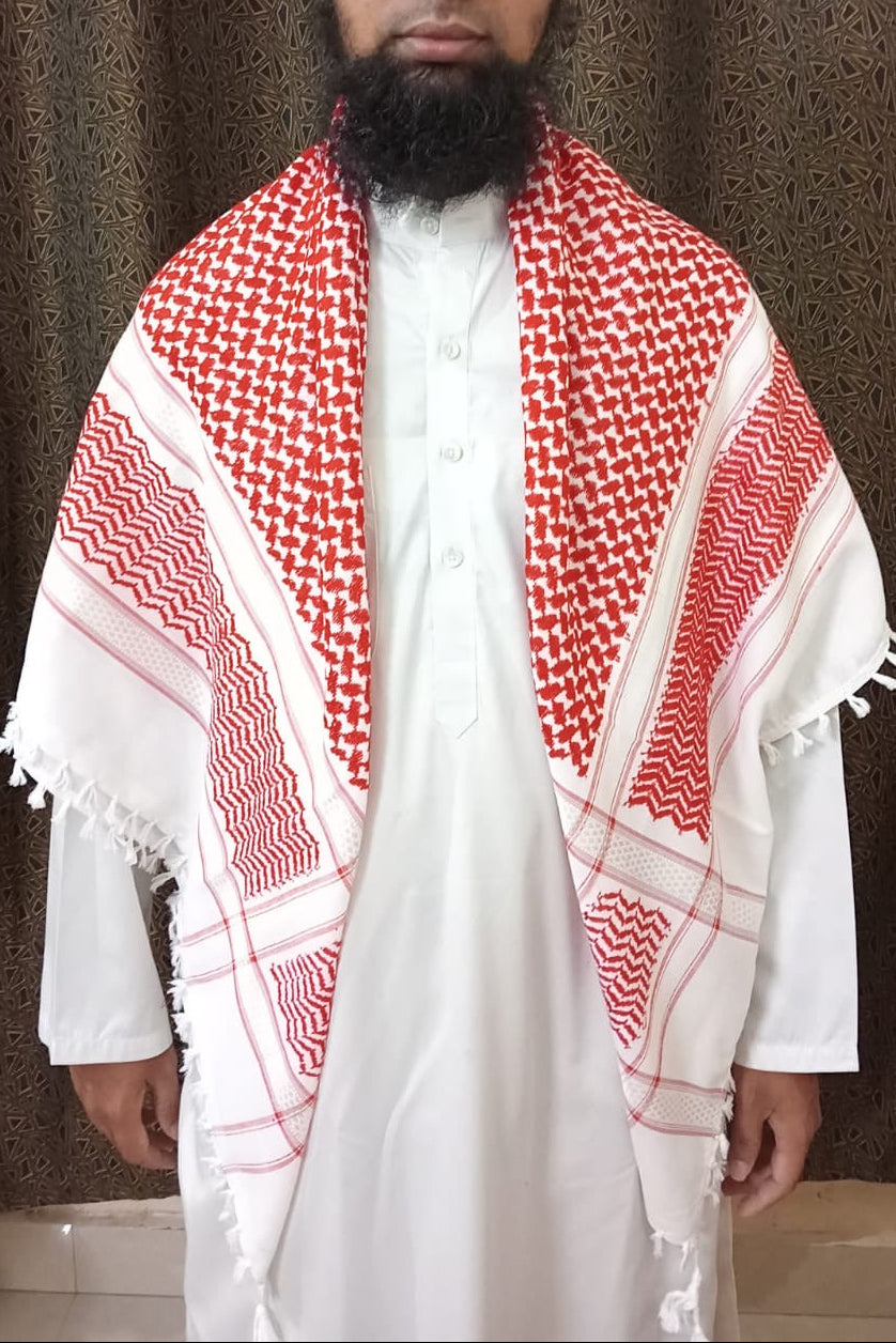 Kufiya/Keffiyeh Red/White 100% Premium Cotton White Details