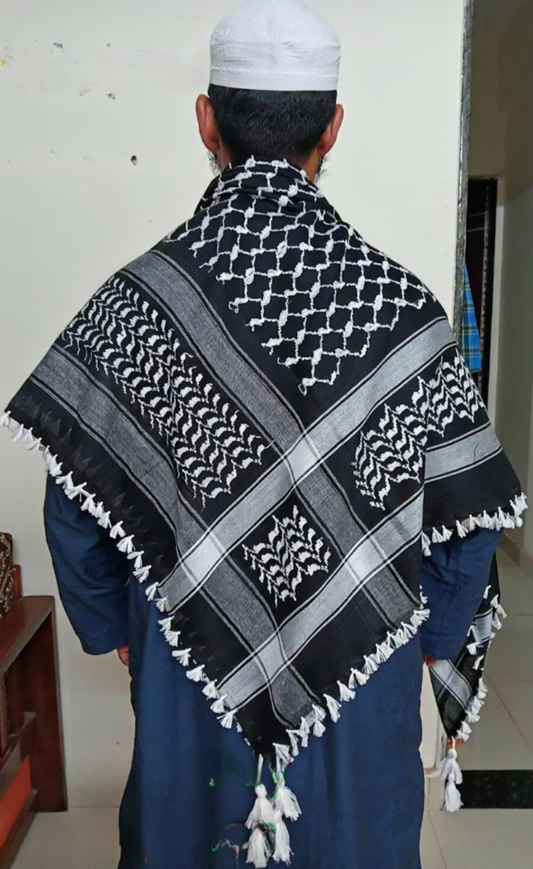 Kufiya/Keffiyeh Schwarz mit weißen Fransen 100% Baumwolle