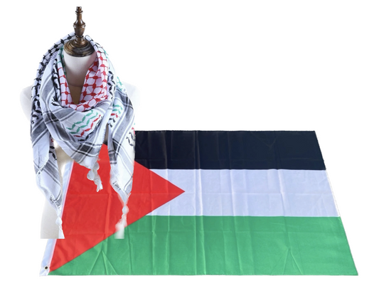 Kufiya/Keffiyeh avec couleurs de la Palestine 127x127 cm + Drapeau de la Palestine 90x150 cm Offre combinée