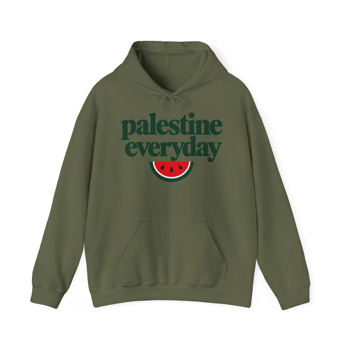 Palestine Everyday Hoodie in Military Green, front print