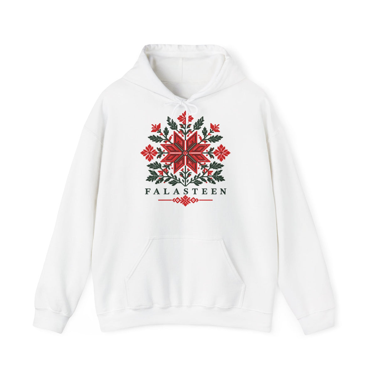 Tatreez Bloom Hoodie in white, front print