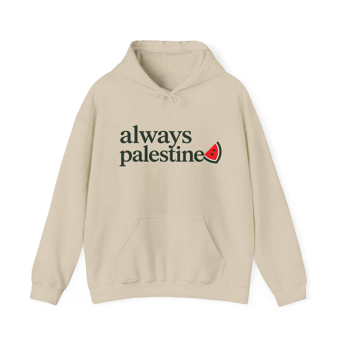 Always Palestine Hoodie in Sand, Vorderseite mit Aufdruck
