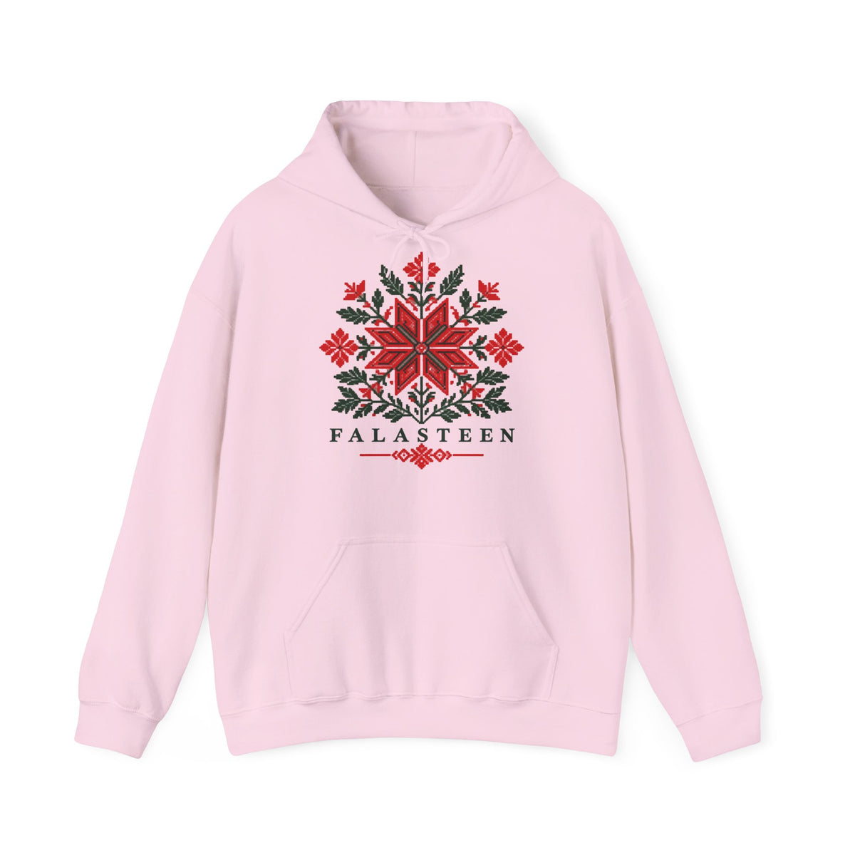 Tatreez Bloom Hoodie in Light Pink, front with print