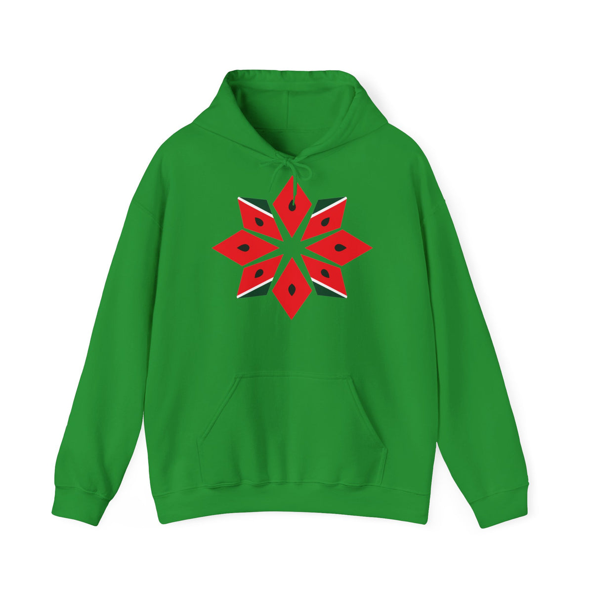 Melon Tatreez Hoodie in Irish Green, printed front