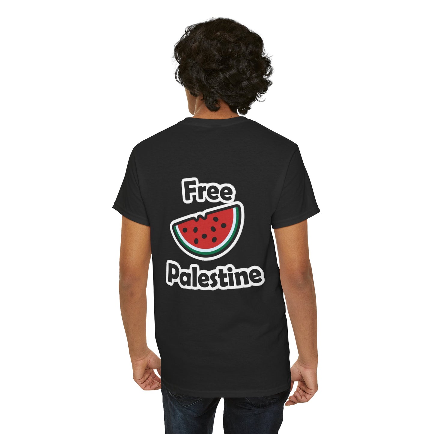 Camiseta de algodón pesado con estampado en la parte posterior "Agua de sandía, Palestina libre"