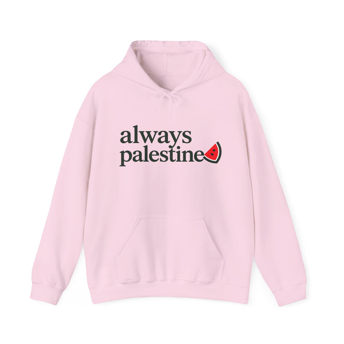 Always Palestine Hoodie in Hellrosa, Vorderseite mit Aufdruck