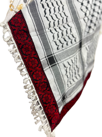 Kufiya/Keffiyeh med Blødt Stof Sort-Hvid 127x127 cm