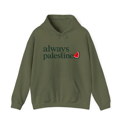 Always Palestine Hoodie in Militärgrün, Vorderseite mit Aufdruck