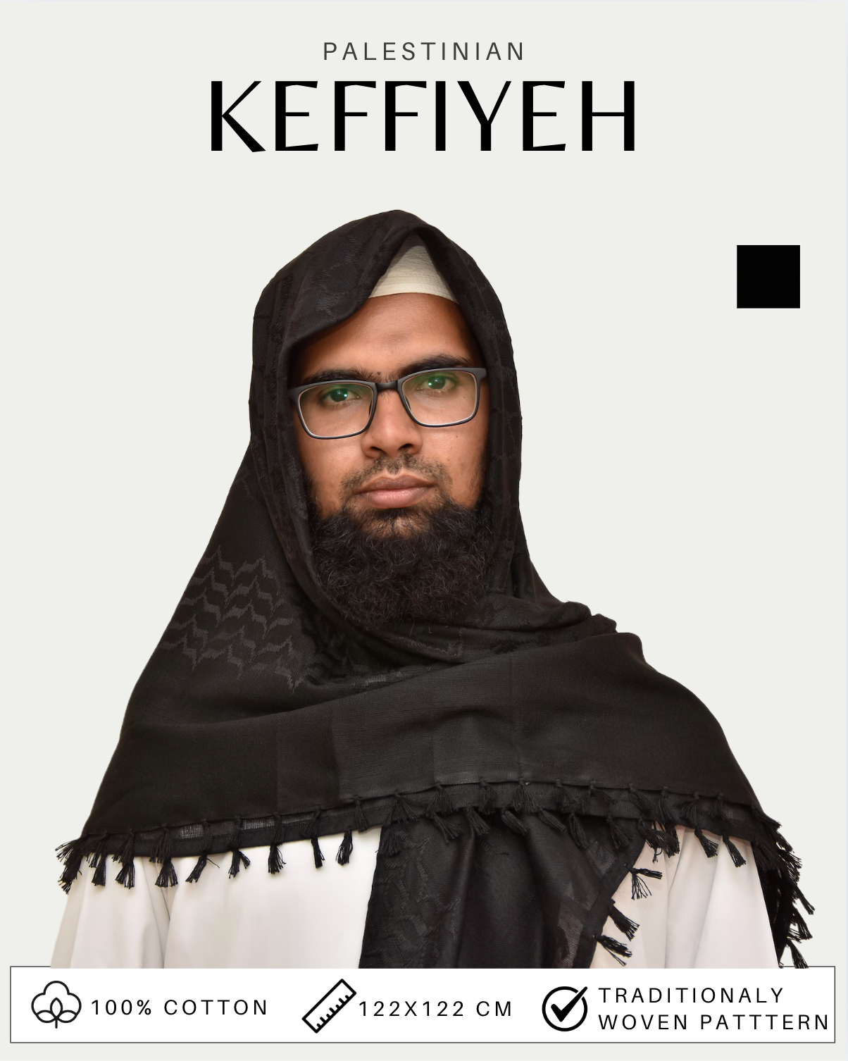 Kufiya/Keffiyeh Zwart 100% Katoen