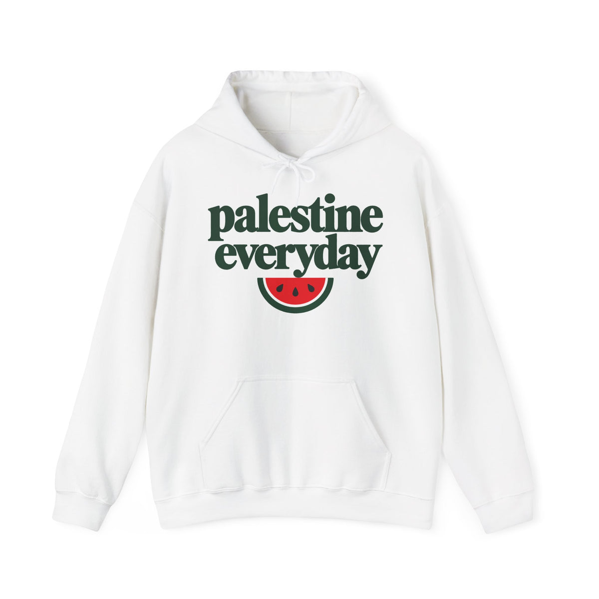 Palestine Everyday Hoodie in white, printed front