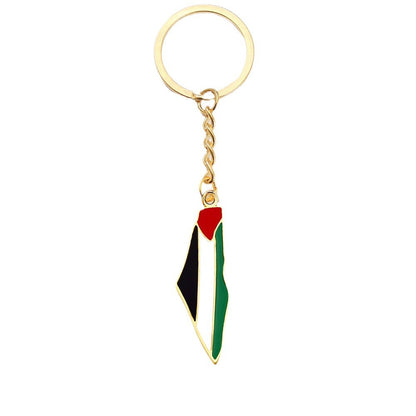 Sleutelhanger Palestina Landkaart in Palestina Vlag Kleuren Zilver/Goud