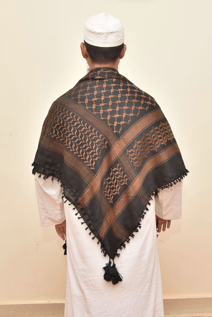Kufiya/Keffiyeh Nero/Marrone 100% Cotone + Bandiera Palestina Offerta Combinata