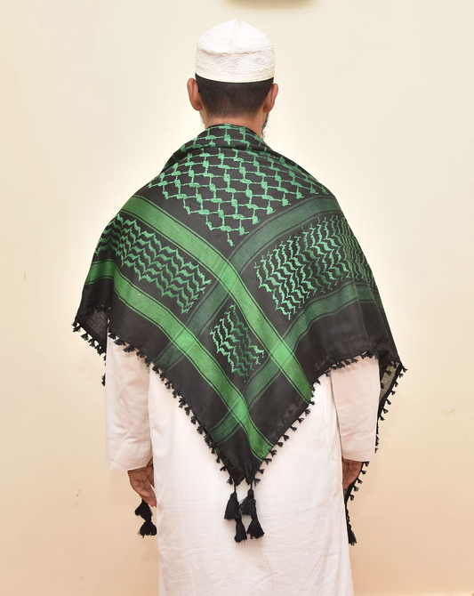 Kufiya/Keffiyeh Black/Green 100% Cotton