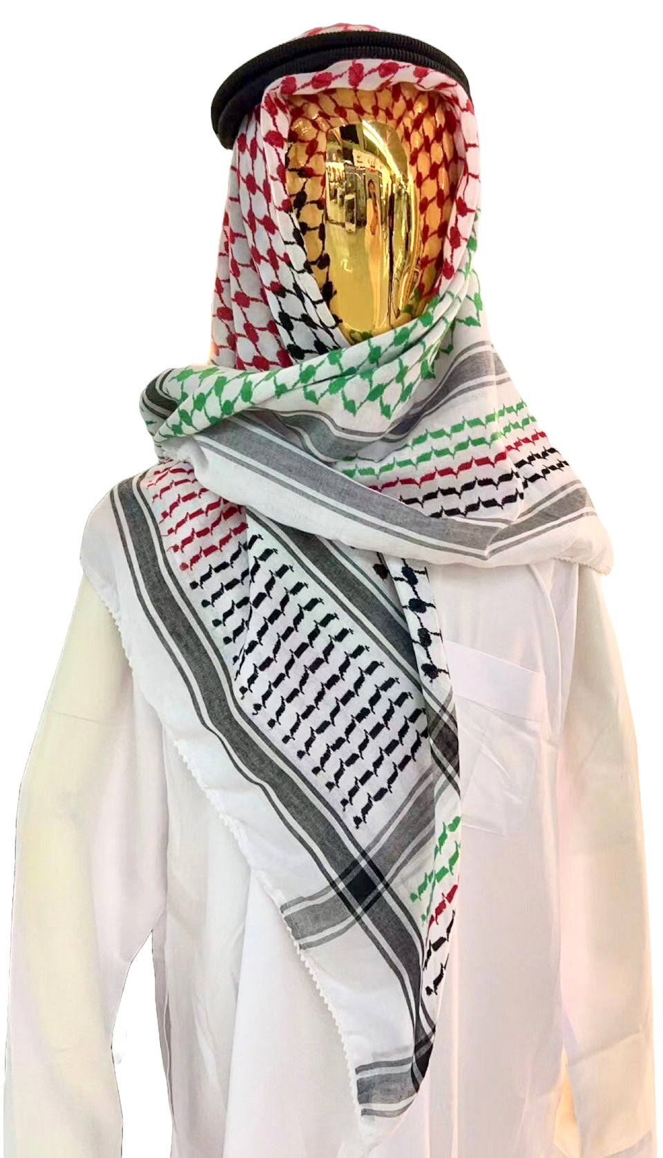 Kufiya/Keffiyeh med Palestina färger 127x127 cm